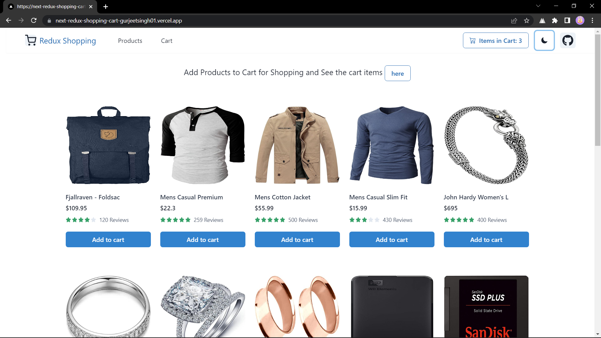 GitHub Shopping Cart to demonstrate use of Redux