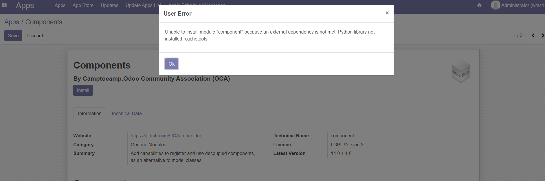 Error during installation of component v14 · Issue #414 · OCA/connector ...