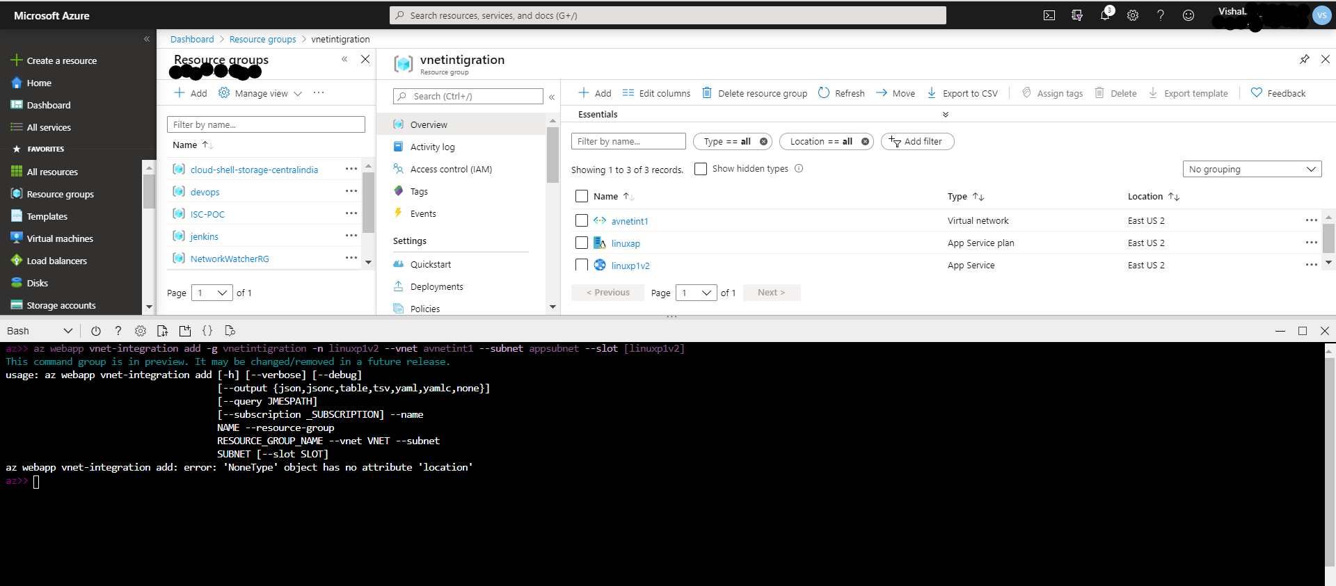vnet integration getting failed using azure CLI · Issue #12791 · Azure ...
