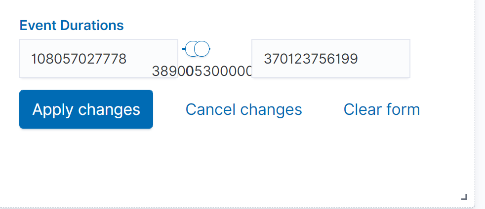 Controls dashboard range slider for duration filtering (nanoseconds) is ...