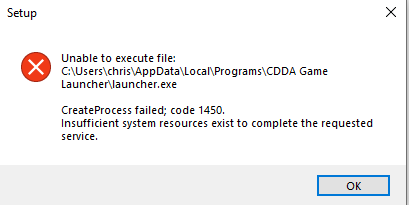 code 1450 error · Issue #382 · remyroy/CDDA-Game-Launcher · GitHub