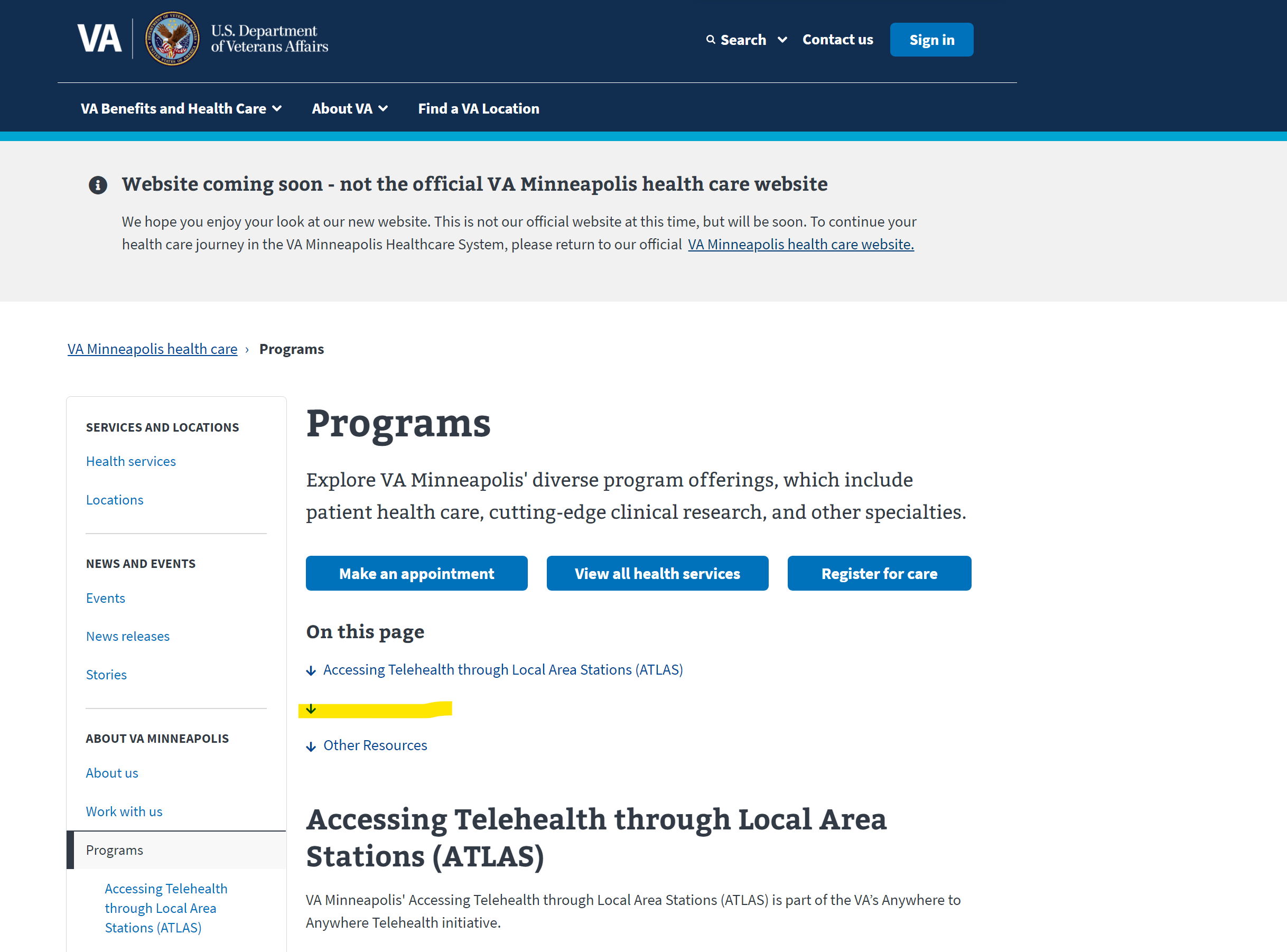 Program page empty jump link