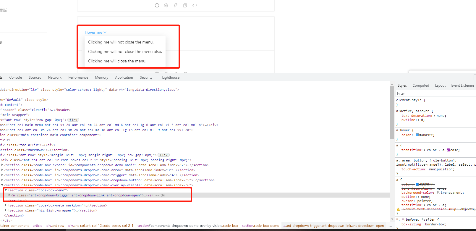 antd ropdown click style unable to be changed · ant-design ant-design ...