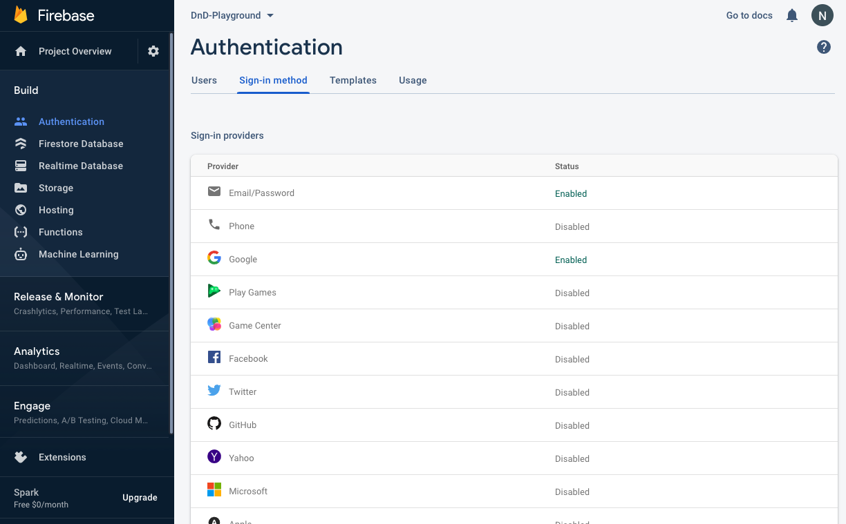 firebase authentication enable for google