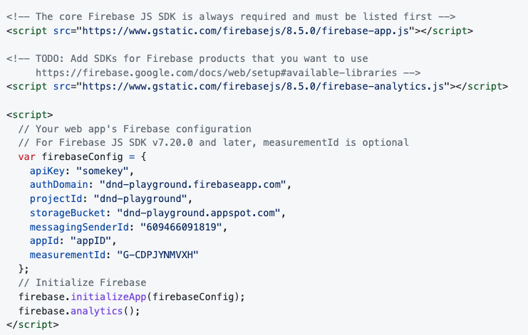firebase code to add in a script tag
