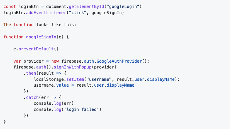 code block google sign in