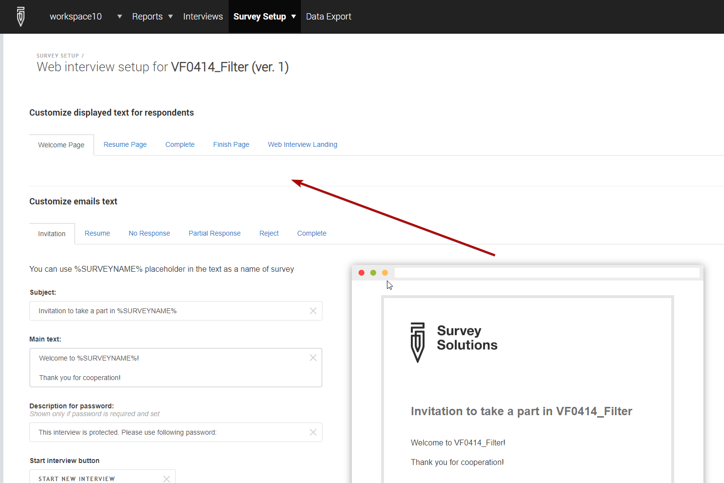 Customize displayed text for respondents section does not show up ...
