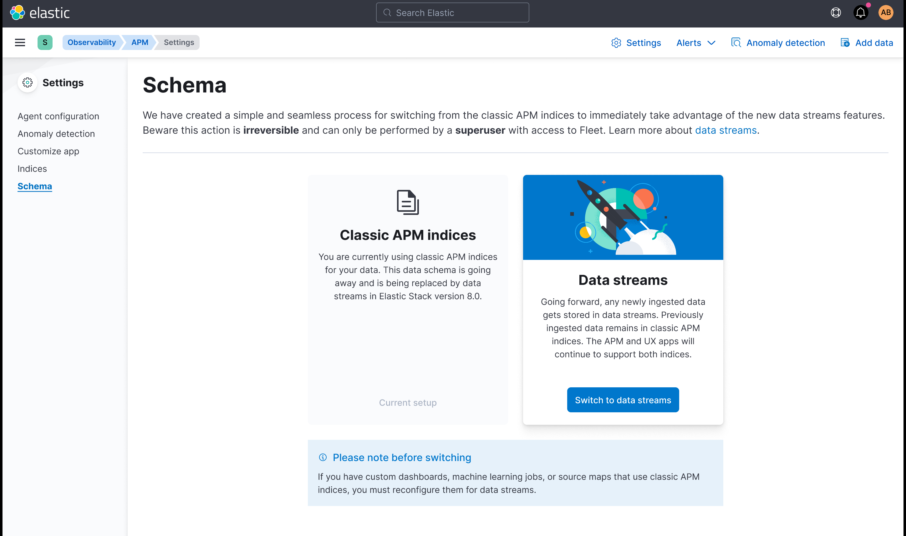 [APM] Fleet: User flow to switch from Classic APM indices to Data ...