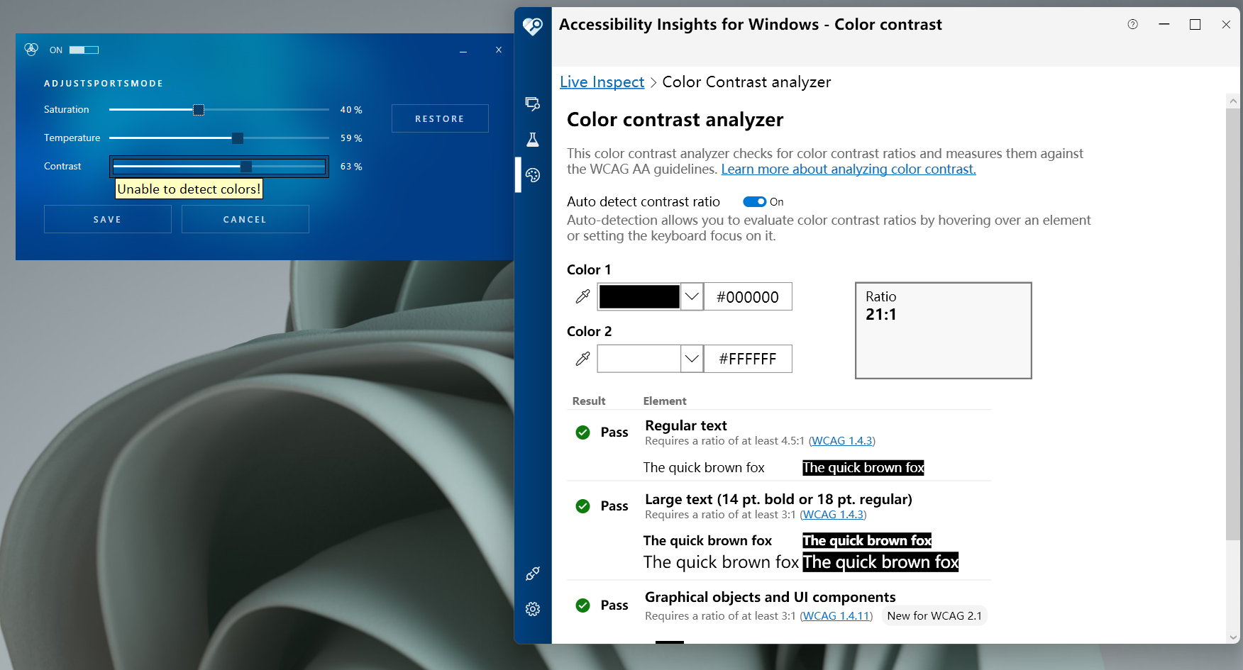 [BUG] Color contrast needs to be detected and measured automatically ...