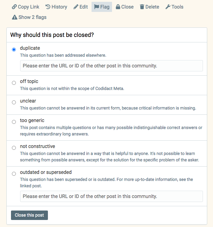 screen shot of close menu