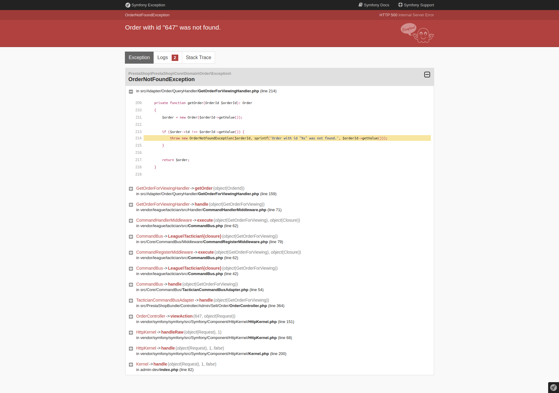 Exception when accessing a non existing order via URL · Issue 17732