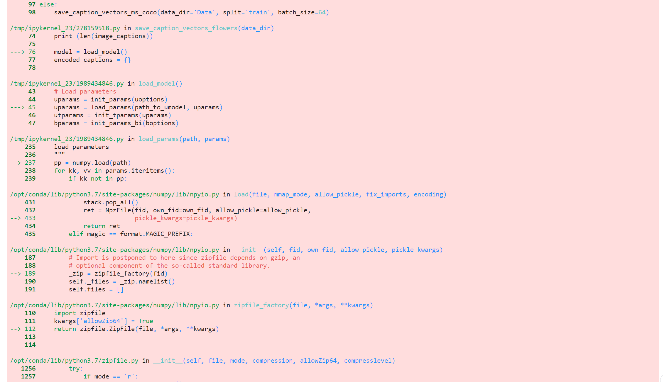 Erorr for bi skip npz and uni skip npz badzipfile file is not a zip