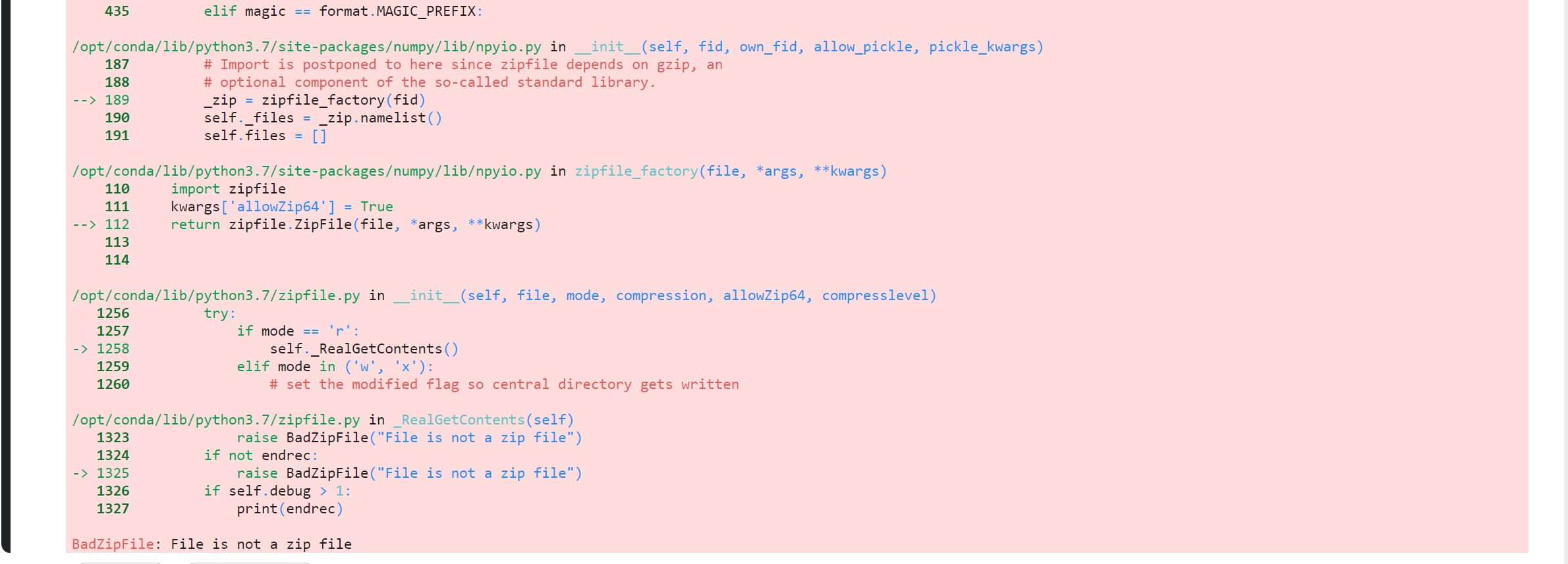 Erorr for bi skip npz and uni skip npz badzipfile file is not a zip