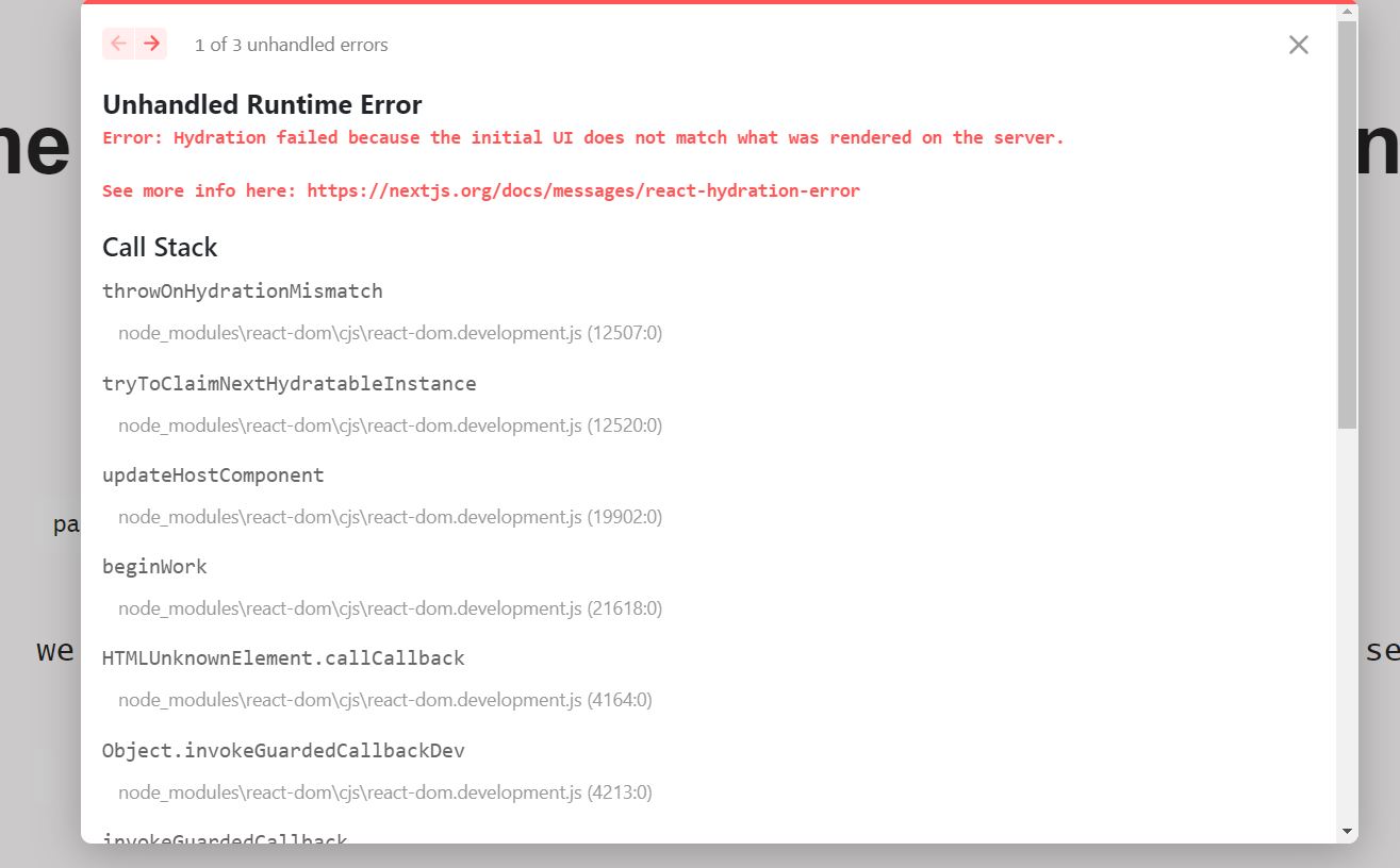 unusual hydration error on error page · vercel next.js · Discussion