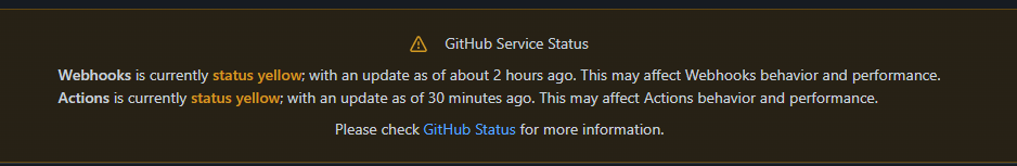 GitHub Status displayed on github.com for related area e.g. Actions ...