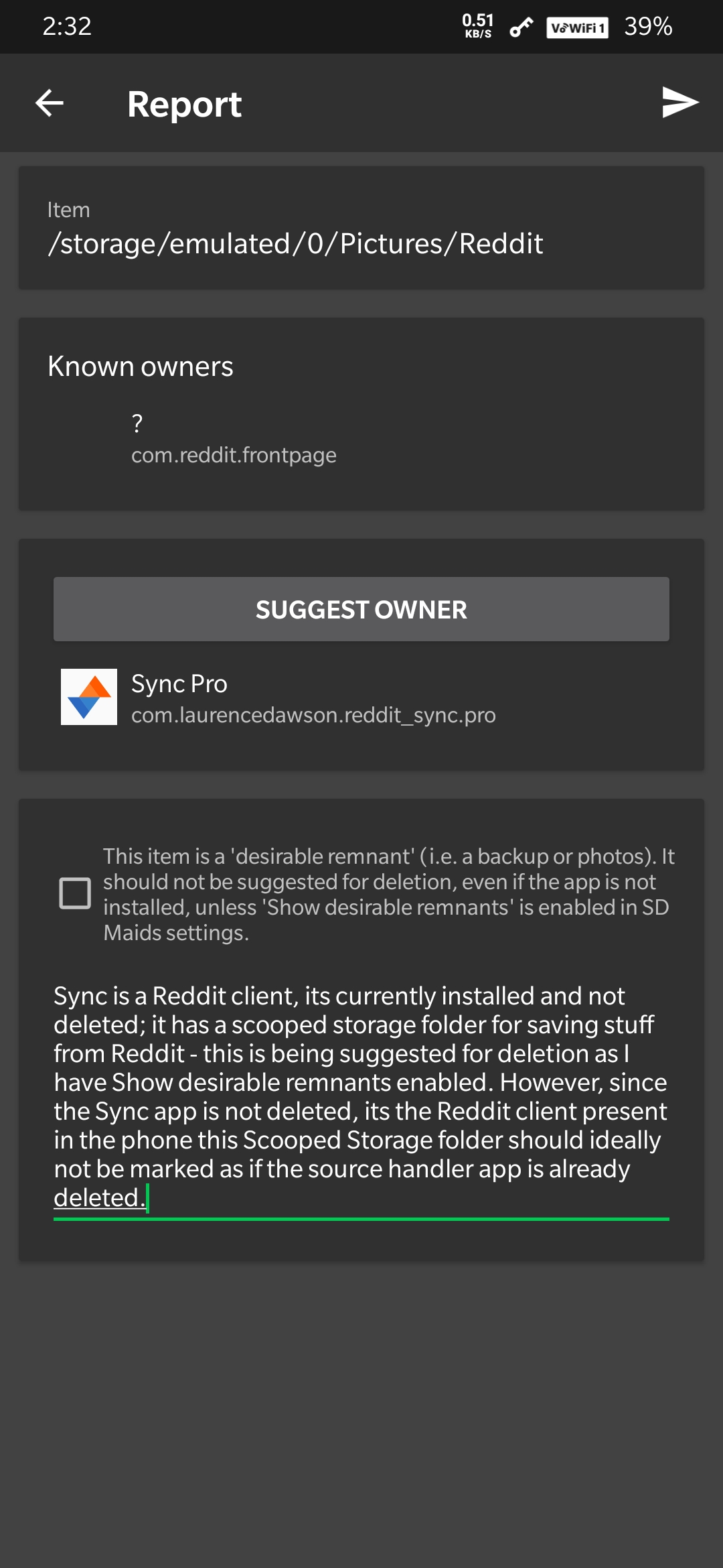 Scooped Storage Folder is suggested as desirable remnant although the
