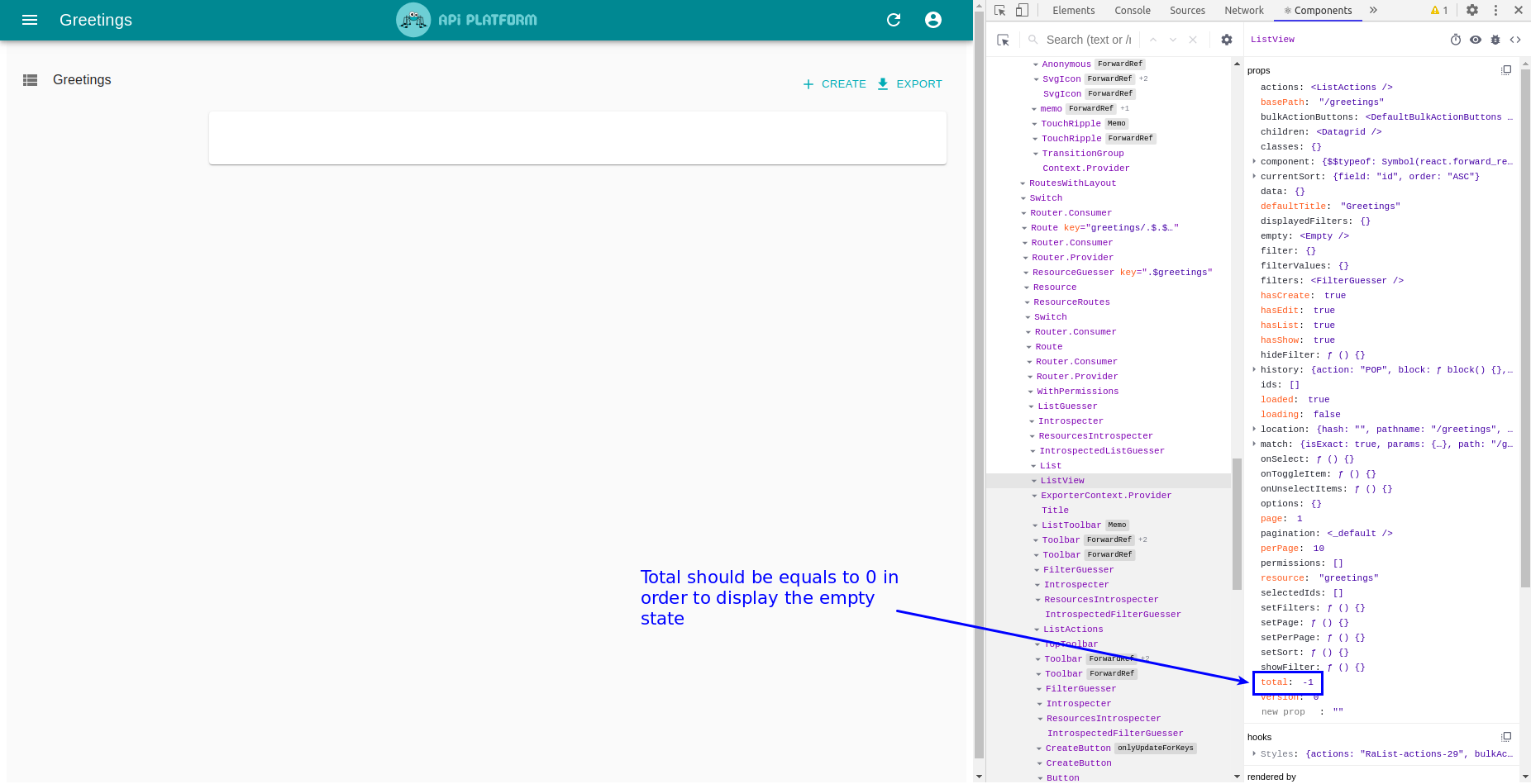 The empty state is not displayed in the list page when there are no ...