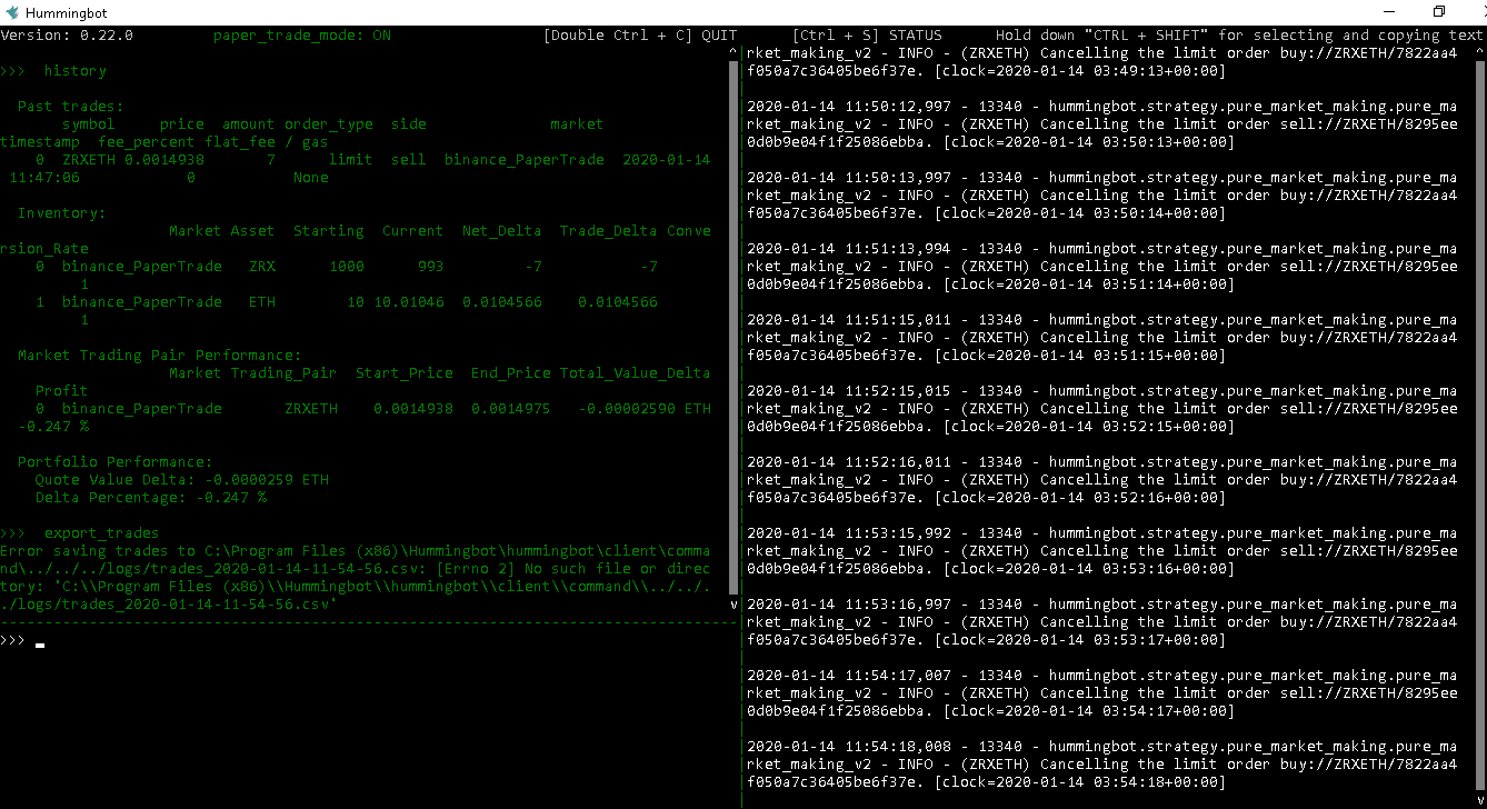 [BUG] Error exporting trades in Windows · Issue #1302 · hummingbot ...