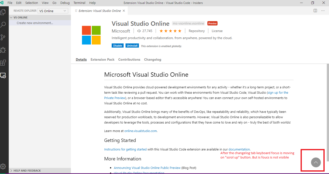 Extensions descriptions: Keyboard focus is not visible on the "scroll ...