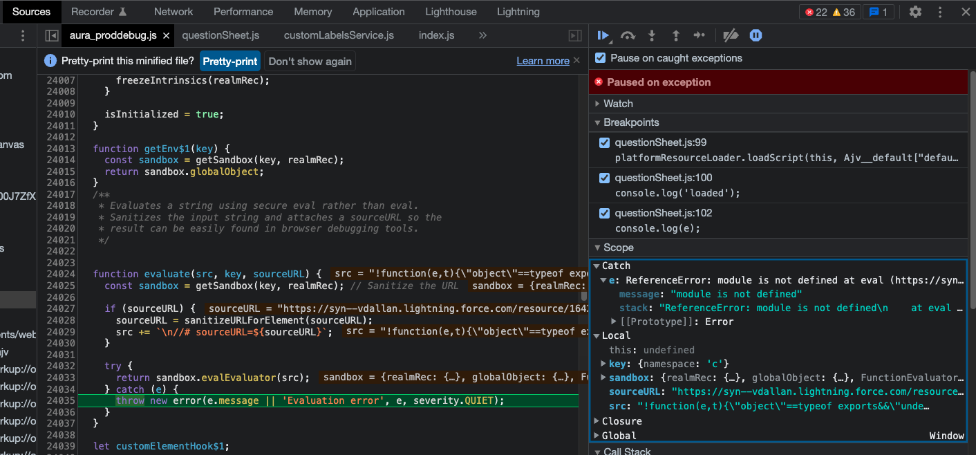 loadScript rejecting with empty exception, but the script is loaded ...