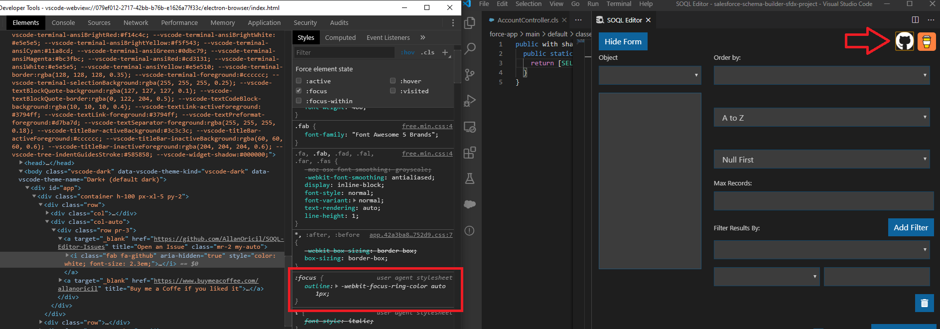Webview -> VS Code added an outline to an Icon and I can't remove ...