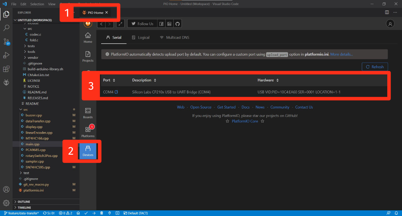 Platform IO - Device panel