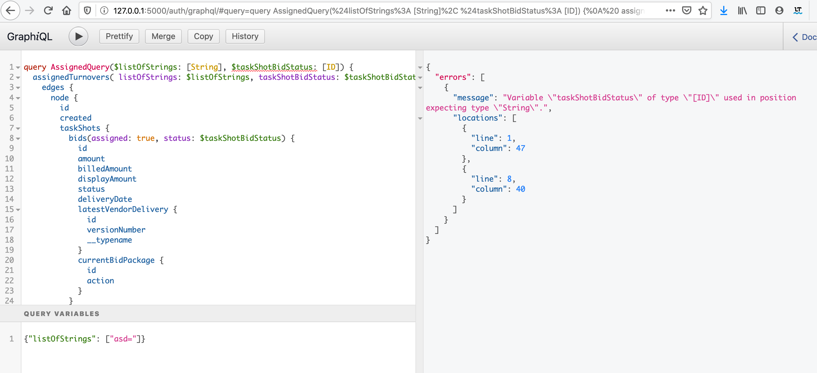 Schema introspection can't handle List of Strings type · Issue 1140