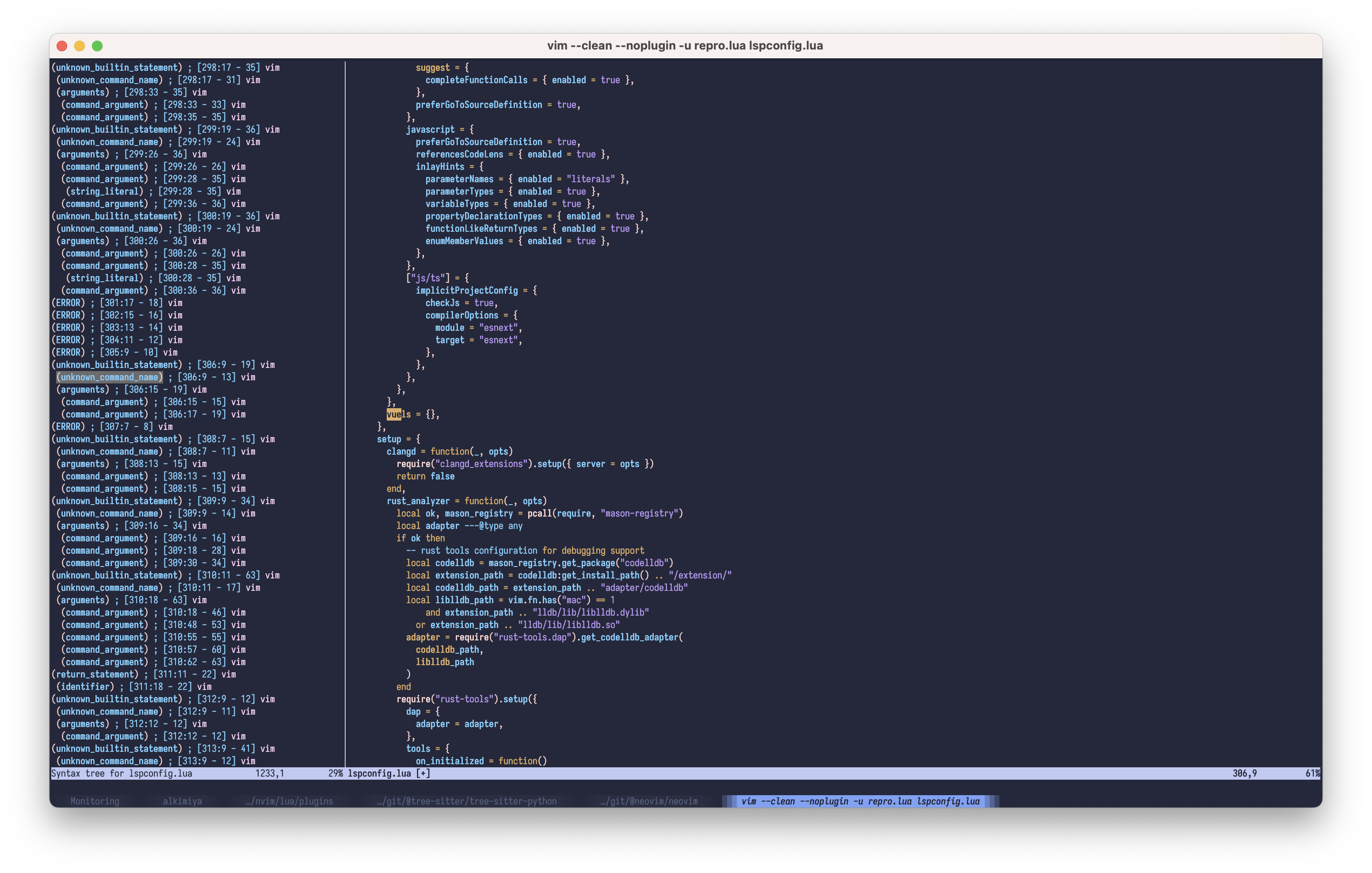 bug(treesitter) parse tree in a broken state (wrong lang) after making