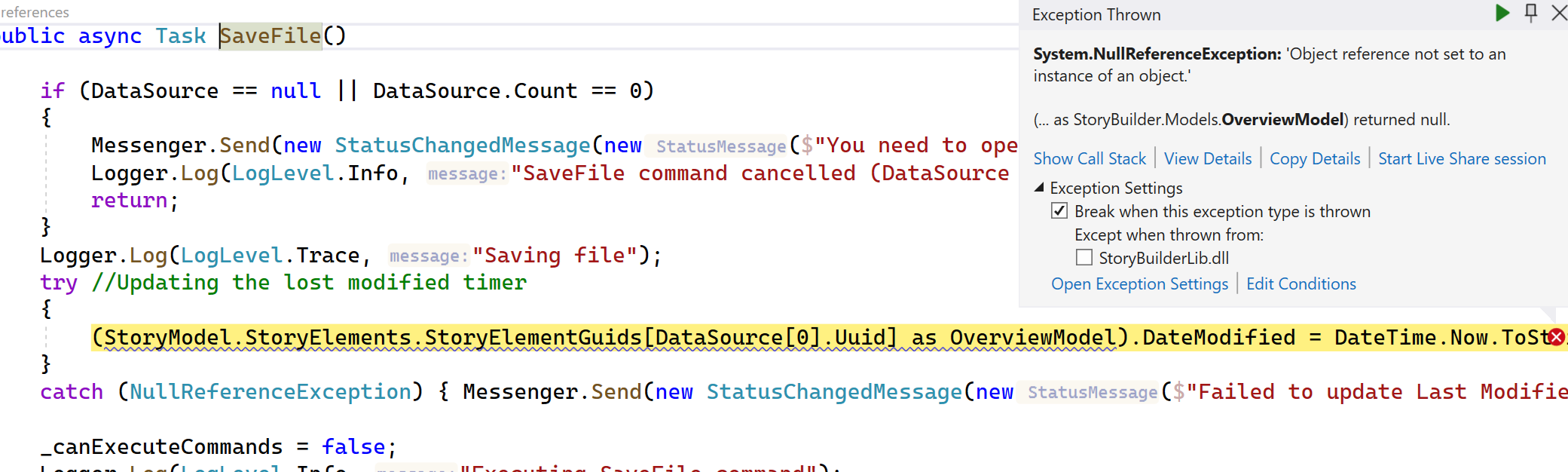 Exception when updating a Scene from the Story Narrator view · Issue ...