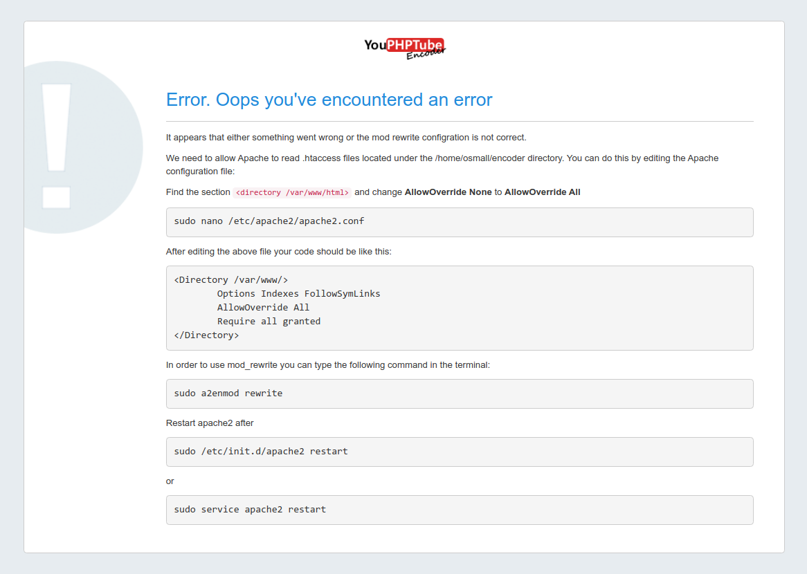 Installation completed. But can't go to the main encoder page · Issue ...