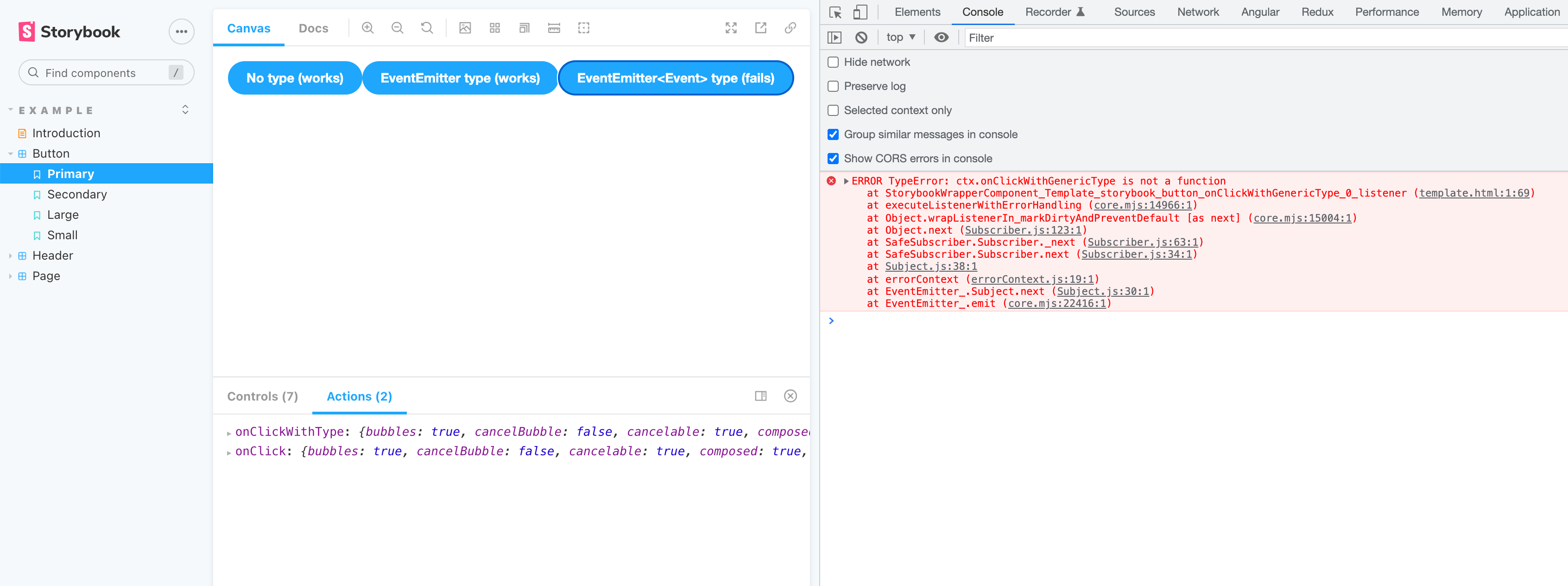 Angular output events throw error in fresh Storybook 6.5.0alpha.22