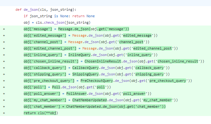 Update.de_json(cls, json_string) alters the original dict passed as ...