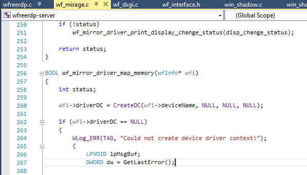 Not able to create device context for client in wfreerdp-server ...