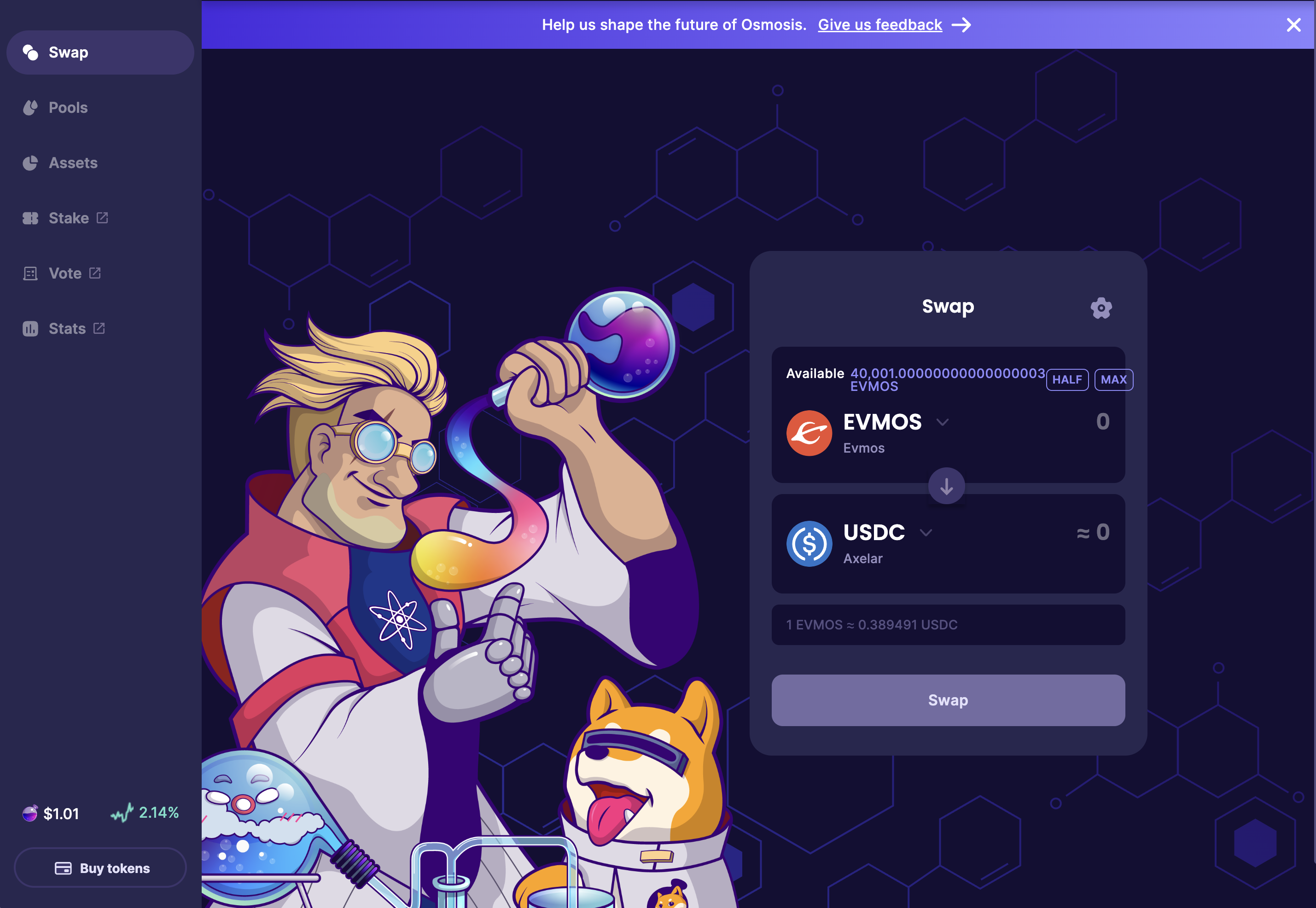 EVMOS decimals on the swap page break UI · Issue 1346 · osmosislabs