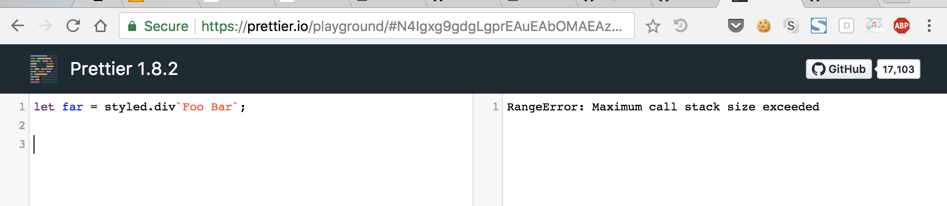 Maximum call stack exceed in playground · Issue #3300 · prettier ...