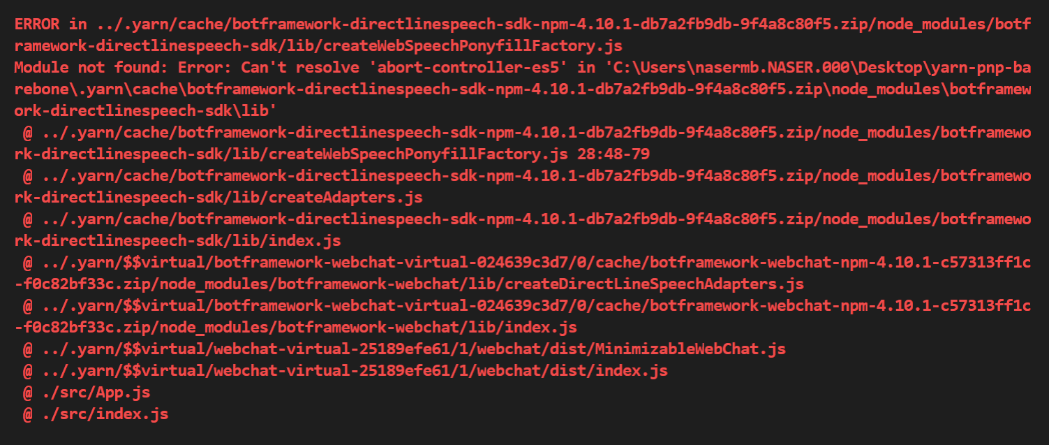 Numerous 'Can't resolve module ' errors. Already ran 'yarn' command