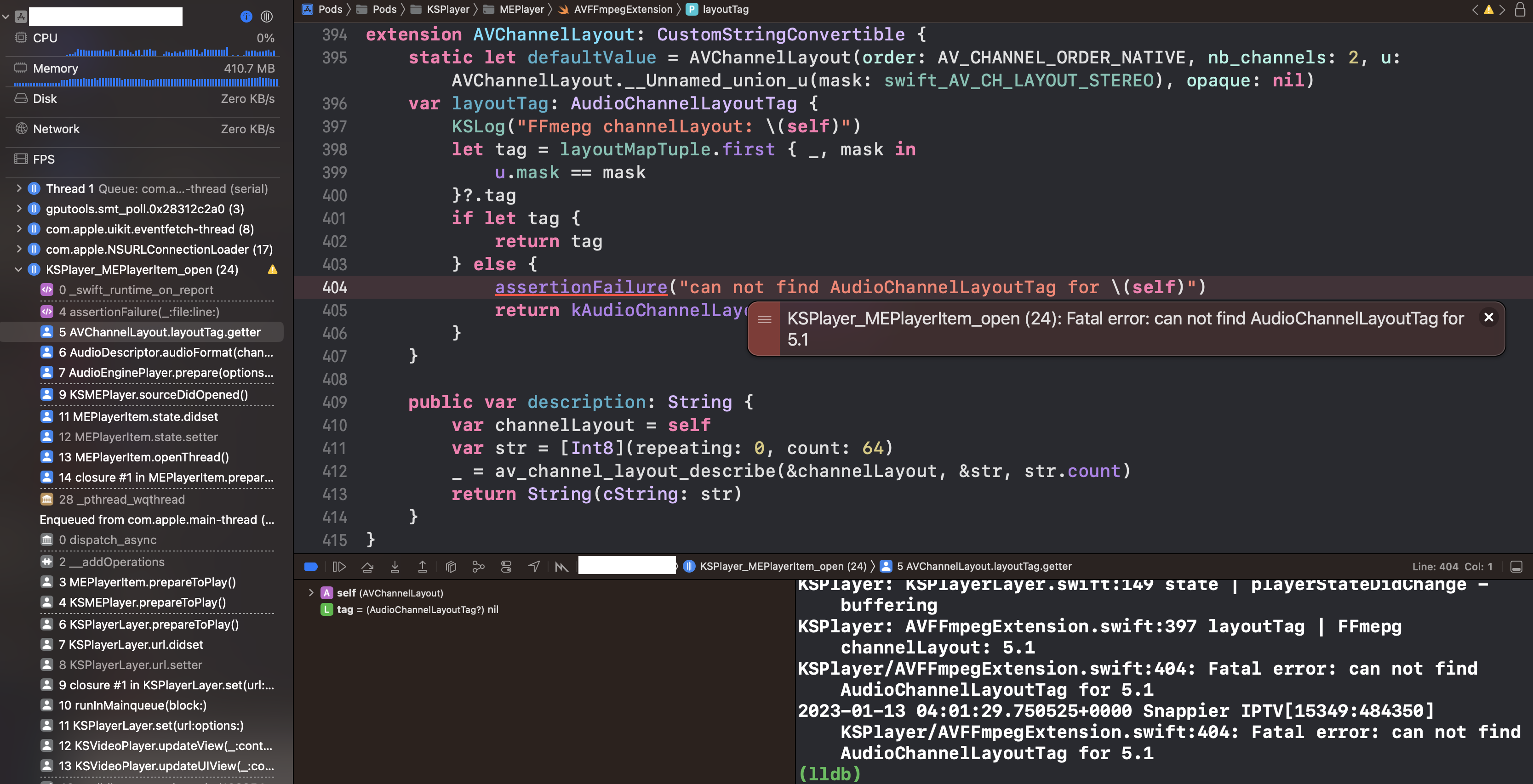 Fatal error can not find AudioChannelLayoutTag for AVChannelLayout