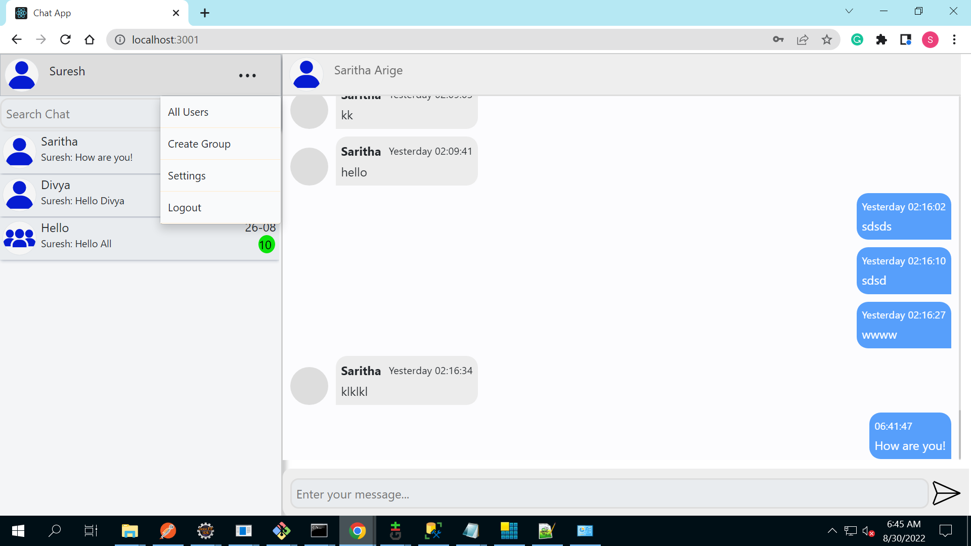 GitHub - thesureshdhulipudi/chat-application: Web Chat Application