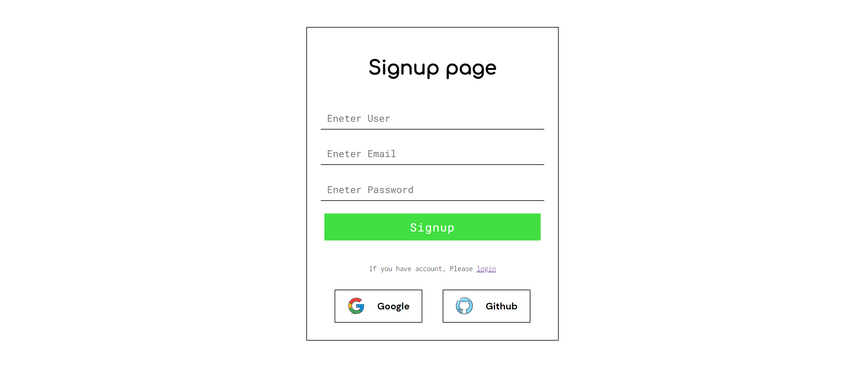 signup page