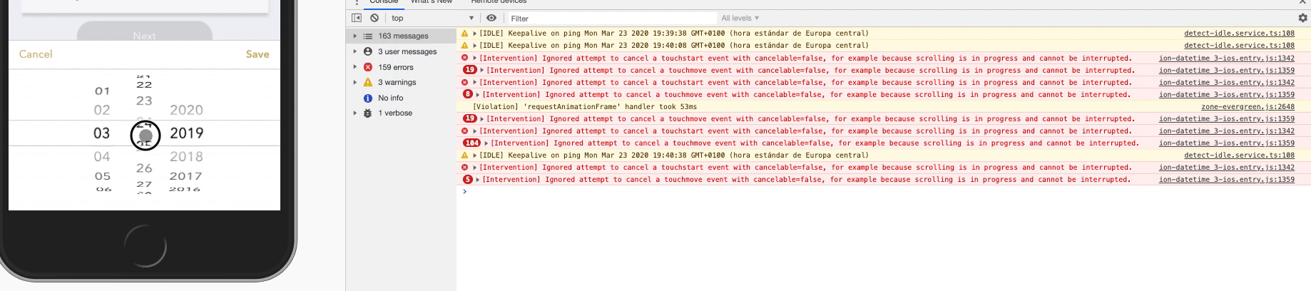 bug: ion-datetime error on scroll into day/month/date · Issue #20850 ...