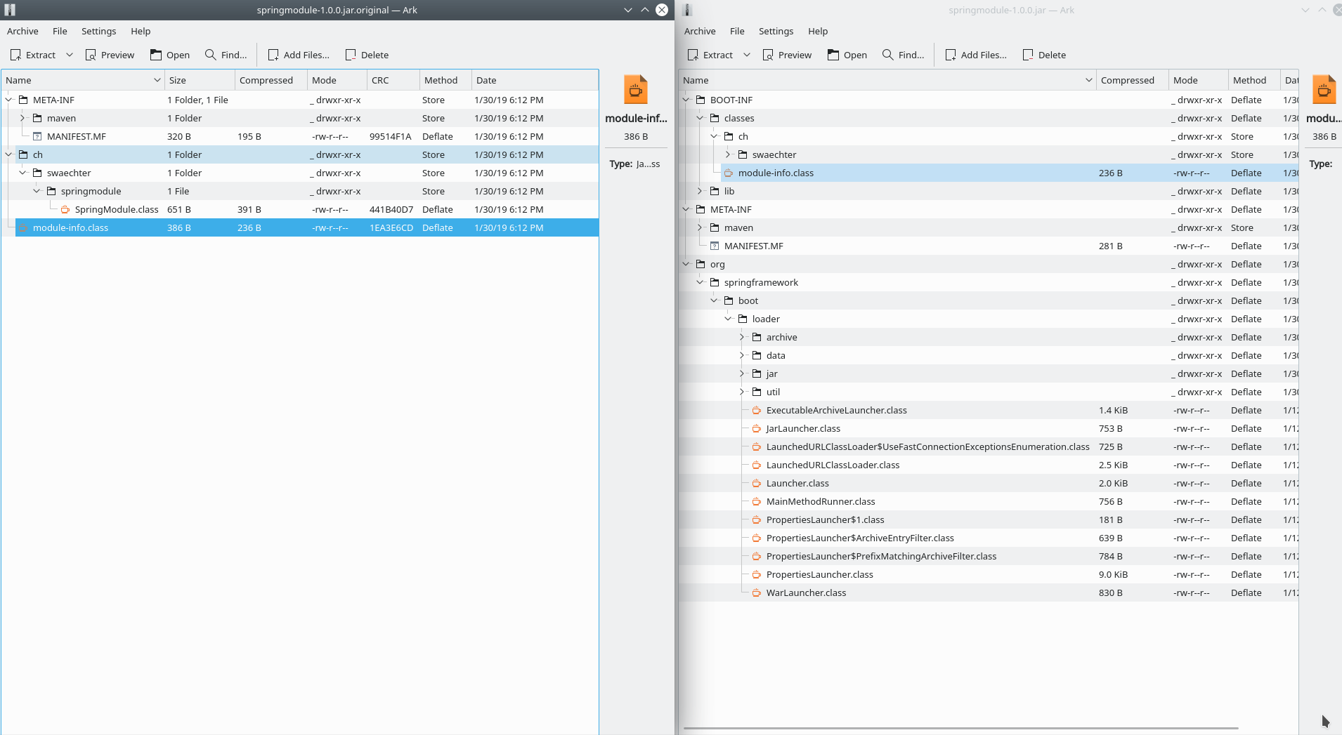 Repackaging moves an existing moduleinfo.class file into BOOTINF