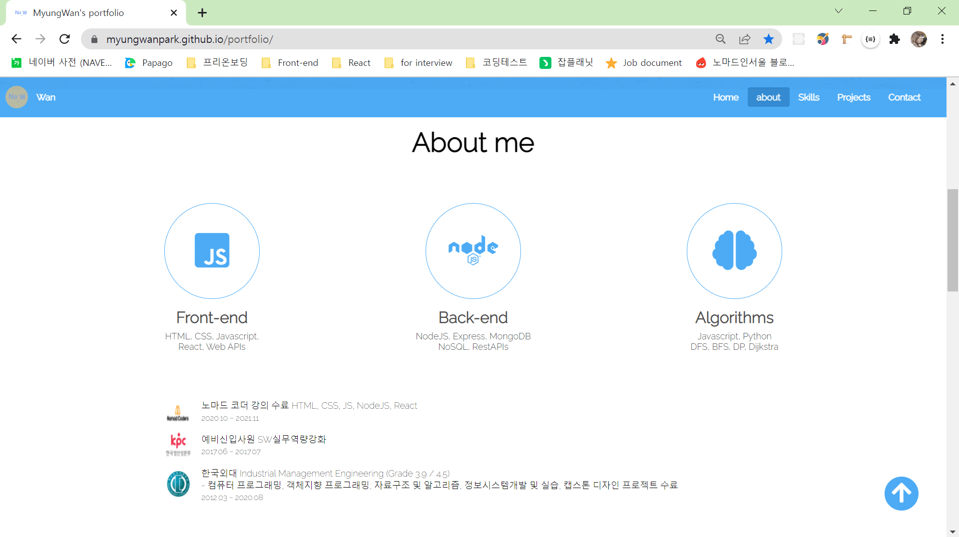 GitHub - MyungWanPark/portfolio: Web Frontend portfolio