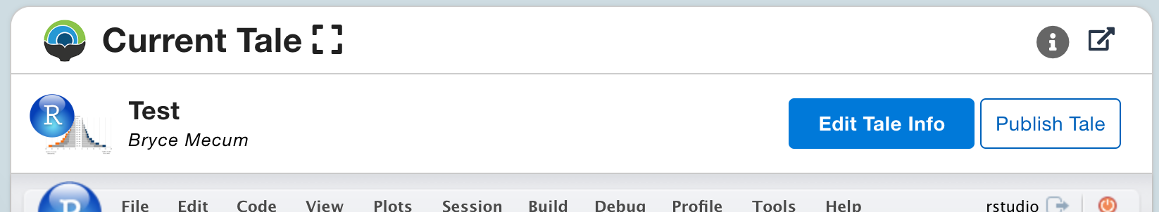 Tale Run view missing top bar with Edit Tale Info / Publish buttons ...