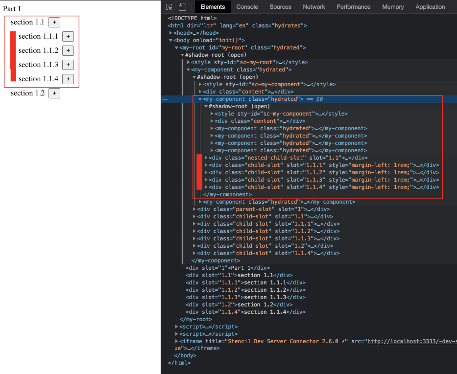 The content of a slot is put into the shadowDOM of the component, so