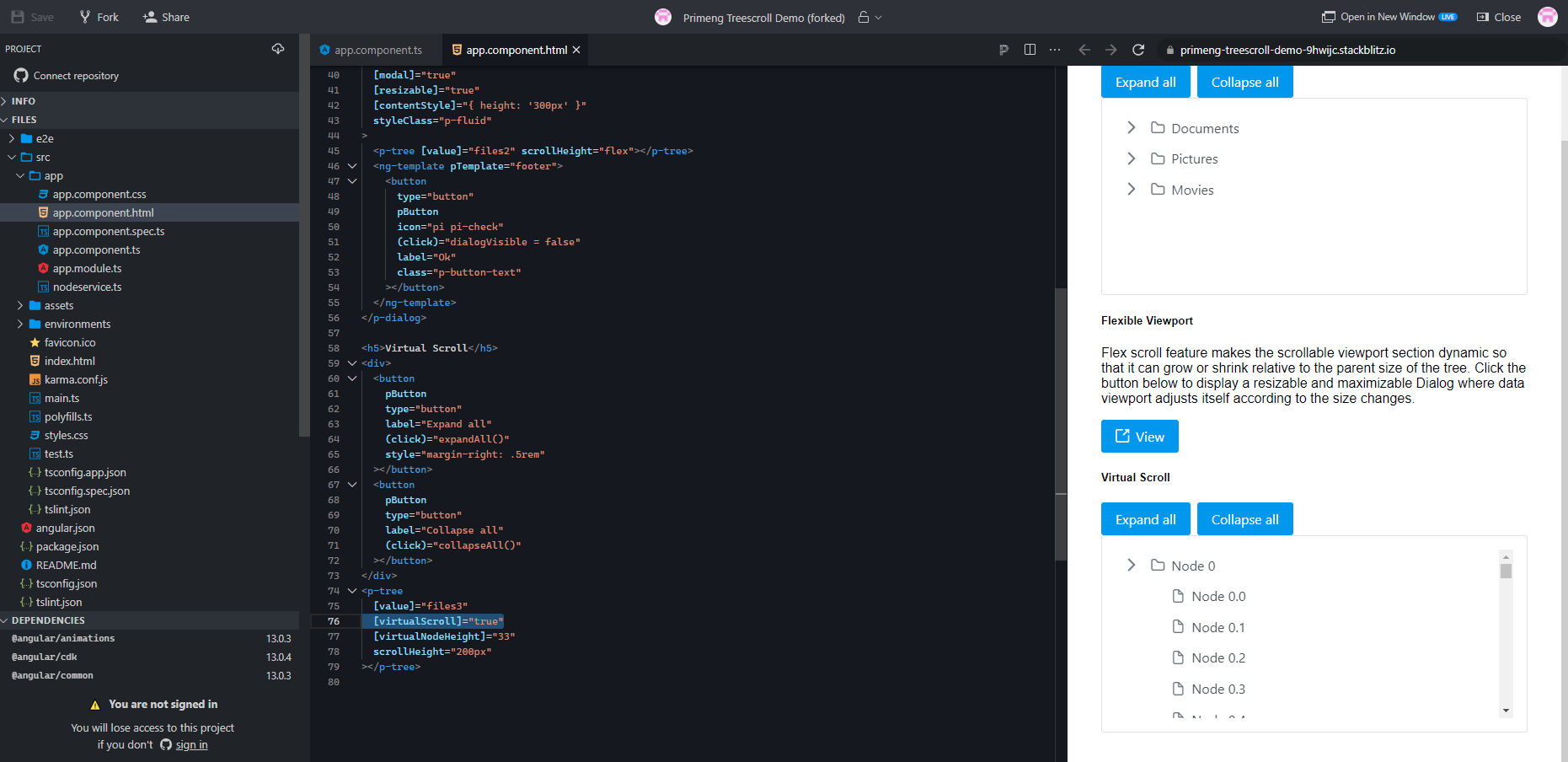 Primeng Tree structure does not working properly using VirtualScroll ...