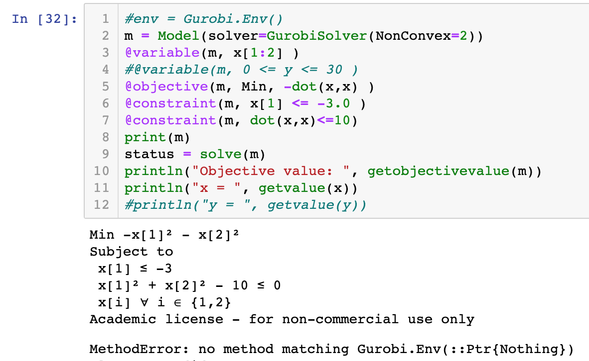 MethodError: no method matching Gurobi.Env(::Ptr{Nothing}) · Issue #290 ...
