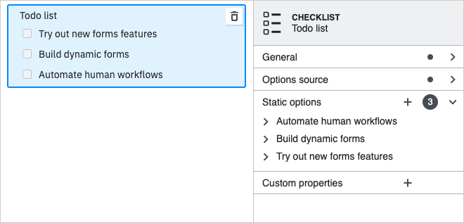 Different order of checklist items in form and properties panel · Issue ...