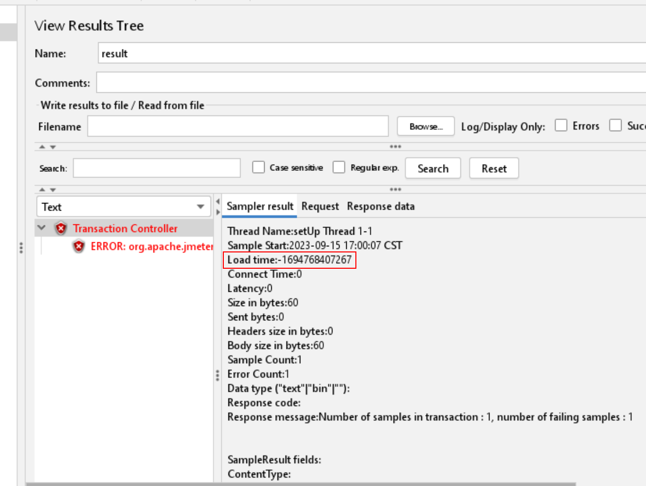 Load time of Transaction Controller