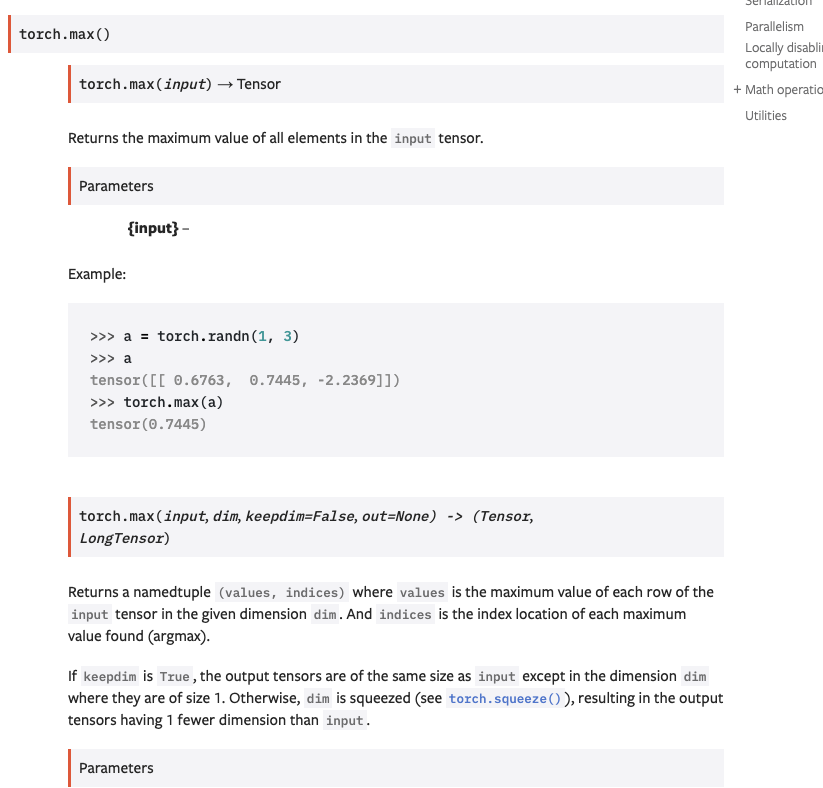 torch.max documentation's parameters are rendering strangely · Issue