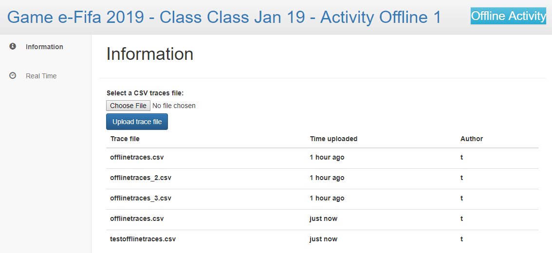 Figure 4. Table displaying the uploaded CSV files